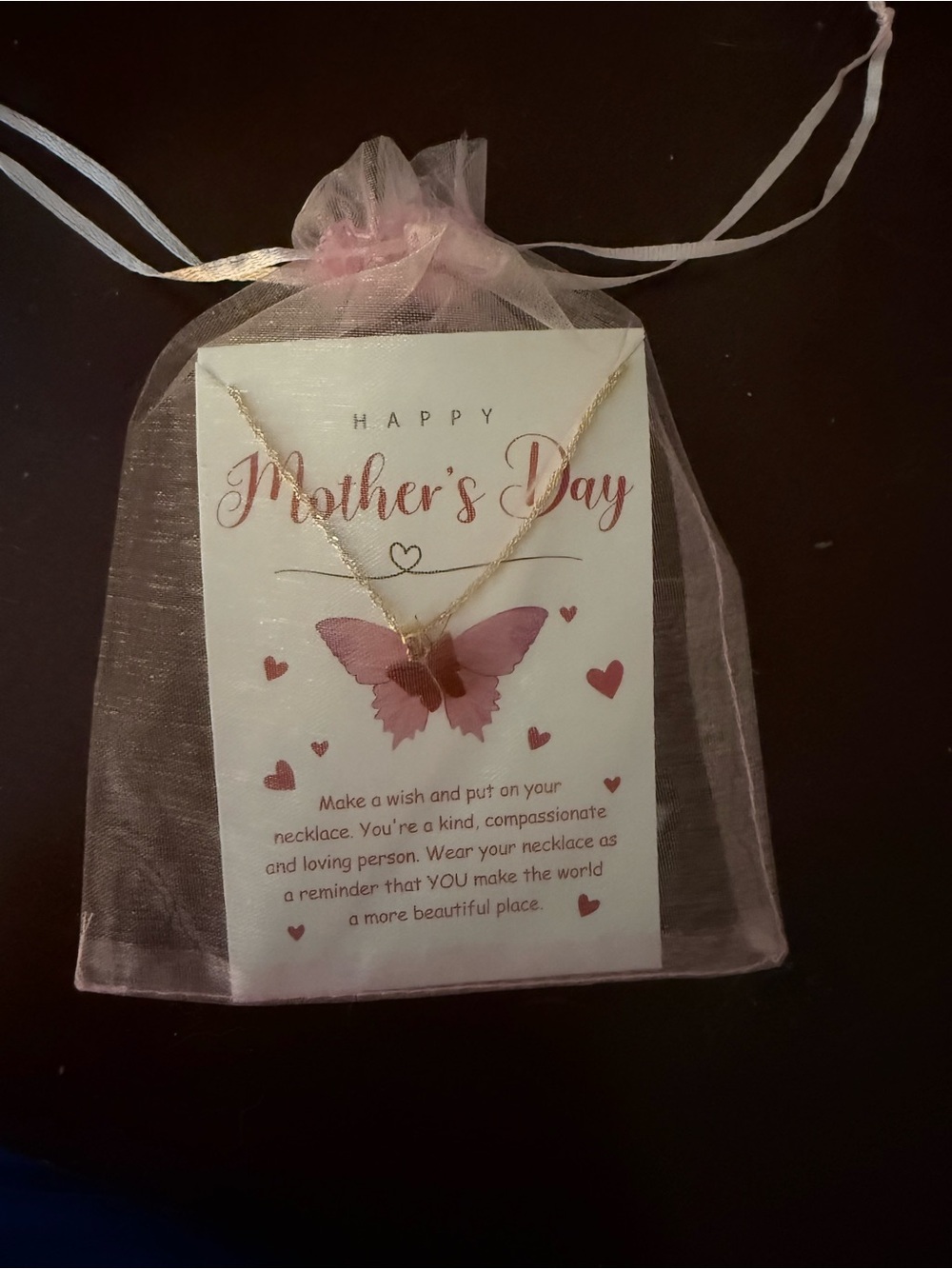 Brand New Gold Butterfly Pendant Necklace with Pink Accent - Mother's Day Gift